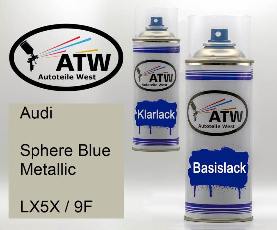 Audi, Sphere Blue Metallic, LX5X / 9F: 400ml Sprühdose + 400ml Klarlack - Set, von ATW Autoteile West.